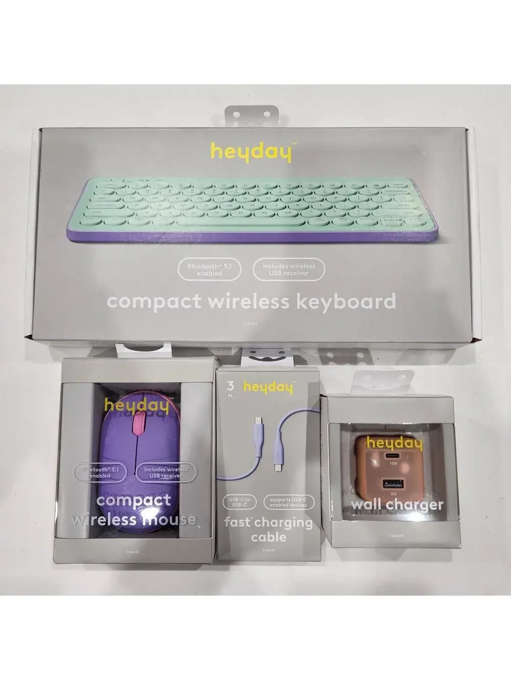 *Bundle* HeyDay Bluetooth Keyboard / Mouse / Wall Charger /Cable LOT 3